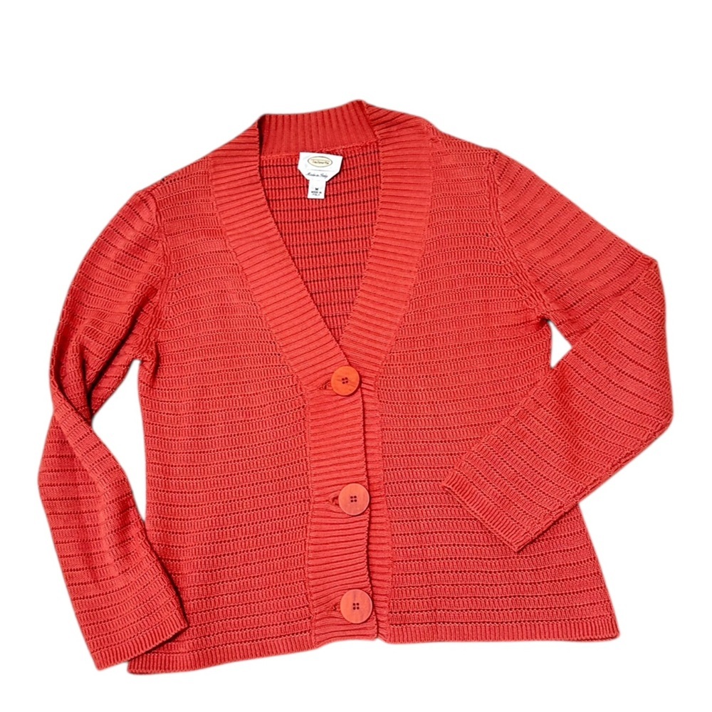 Talbots Brick terracotta boyfriend big button Cardigan knit Sweater italy medium - Picture 3 of 11